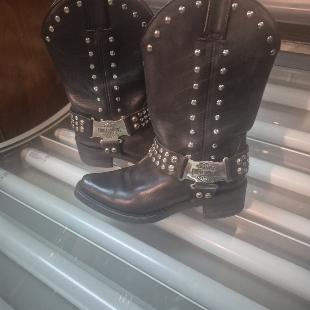 Harley-Davidson Black Leather Studded Boots